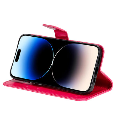 For iPhone 15 Pro KT Imprinting Flower Series-3 Flip Cover Stand Imprinted Wallet PU Leather Phone Case