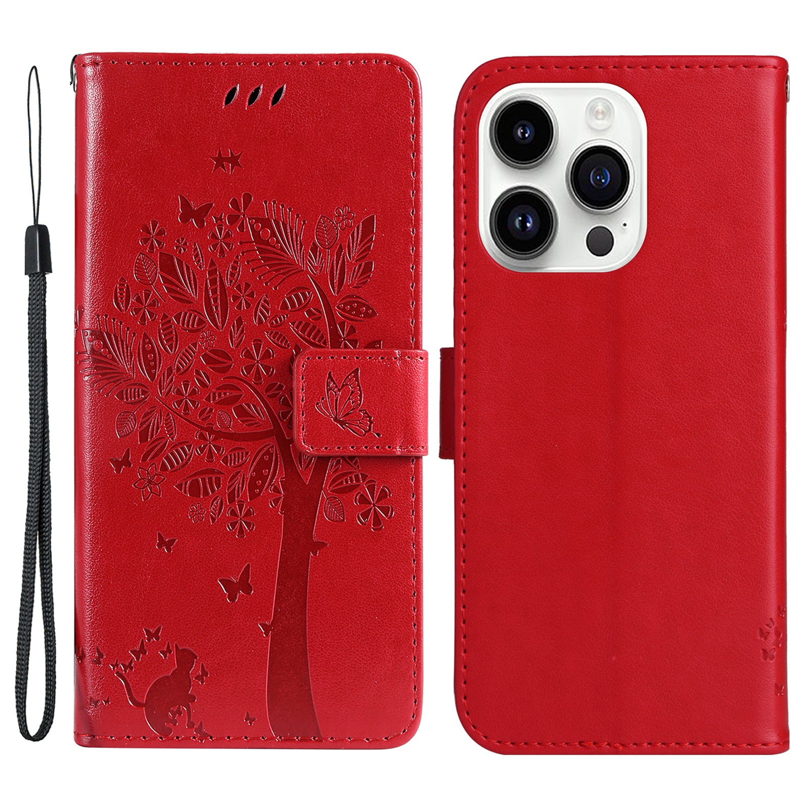 For iPhone 15 Pro KT Imprinting Flower Series-3 Flip Cover Stand Imprinted Wallet PU Leather Phone Case