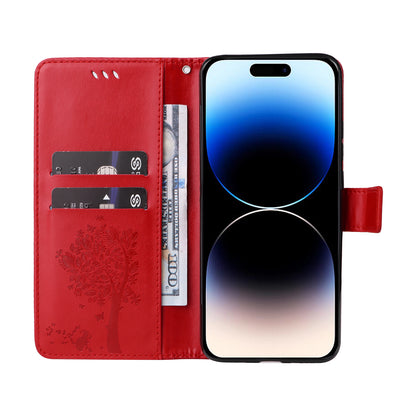 For iPhone 15 Pro KT Imprinting Flower Series-3 Flip Cover Stand Imprinted Wallet PU Leather Phone Case