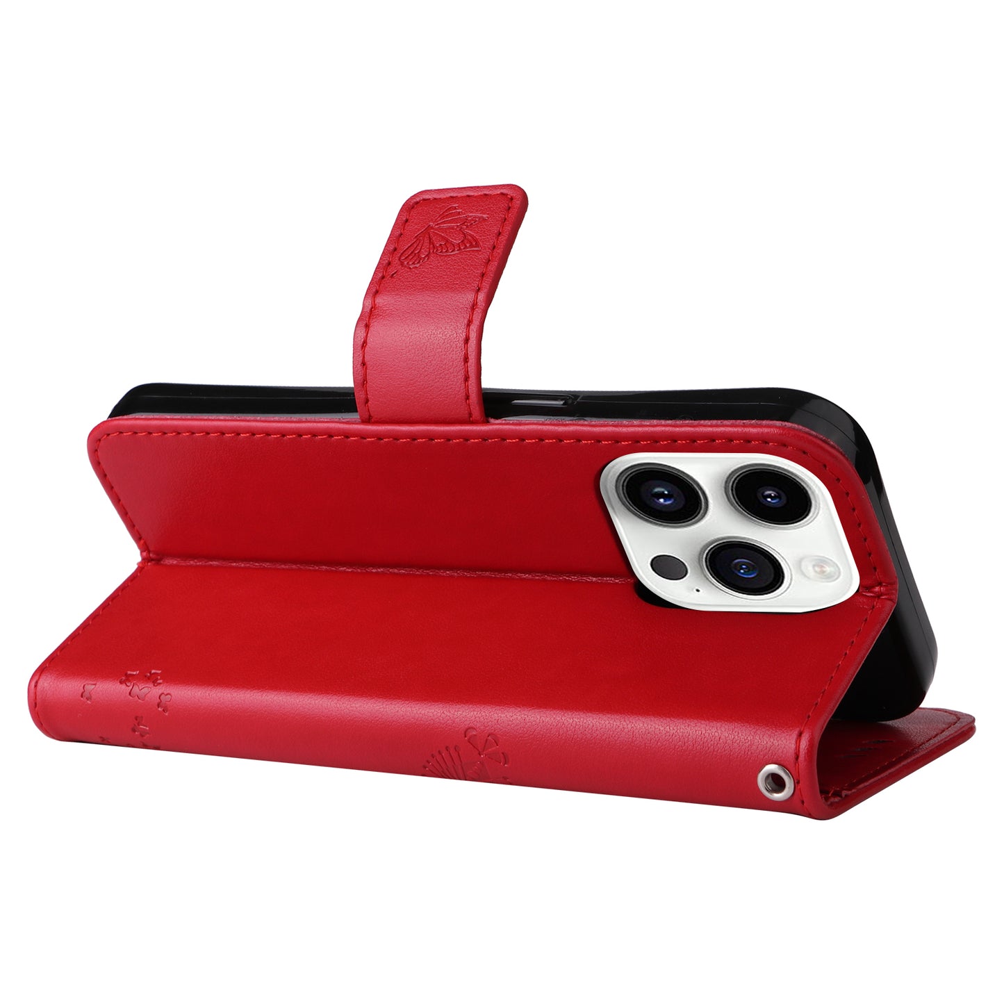 For iPhone 15 Pro KT Imprinting Flower Series-3 Flip Cover Stand Imprinted Wallet PU Leather Phone Case