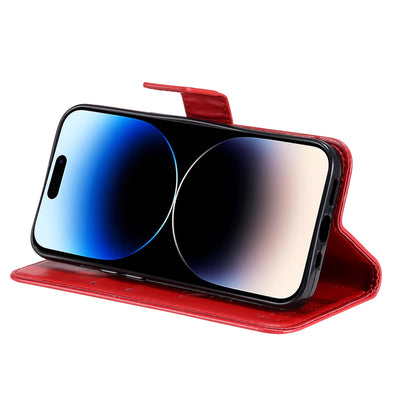 For iPhone 15 Pro KT Imprinting Flower Series-3 Flip Cover Stand Imprinted Wallet PU Leather Phone Case