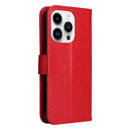 For iPhone 15 Pro KT Imprinting Flower Series-3 Flip Cover Stand Imprinted Wallet PU Leather Phone Case