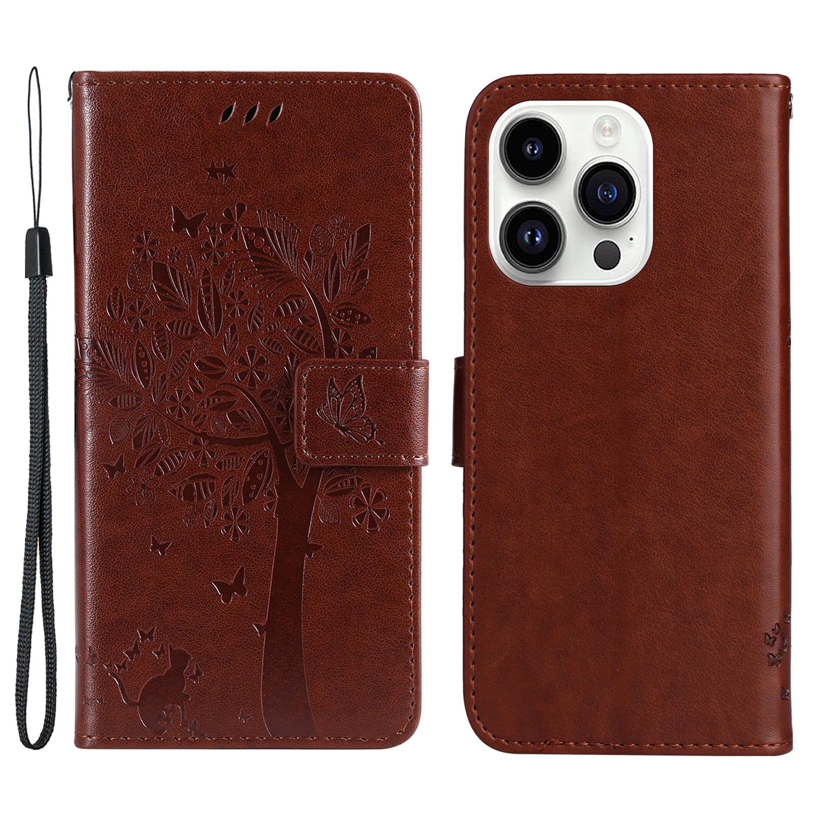 For iPhone 15 Pro KT Imprinting Flower Series-3 Flip Cover Stand Imprinted Wallet PU Leather Phone Case