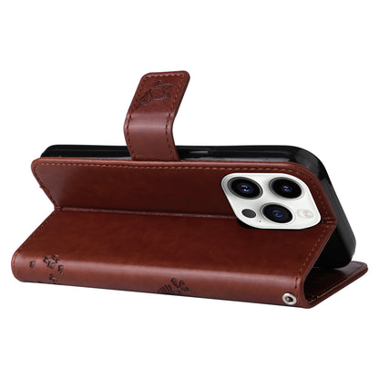 For iPhone 15 Pro KT Imprinting Flower Series-3 Flip Cover Stand Imprinted Wallet PU Leather Phone Case