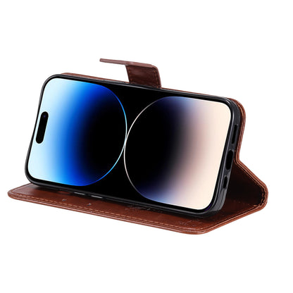 For iPhone 15 Pro KT Imprinting Flower Series-3 Flip Cover Stand Imprinted Wallet PU Leather Phone Case