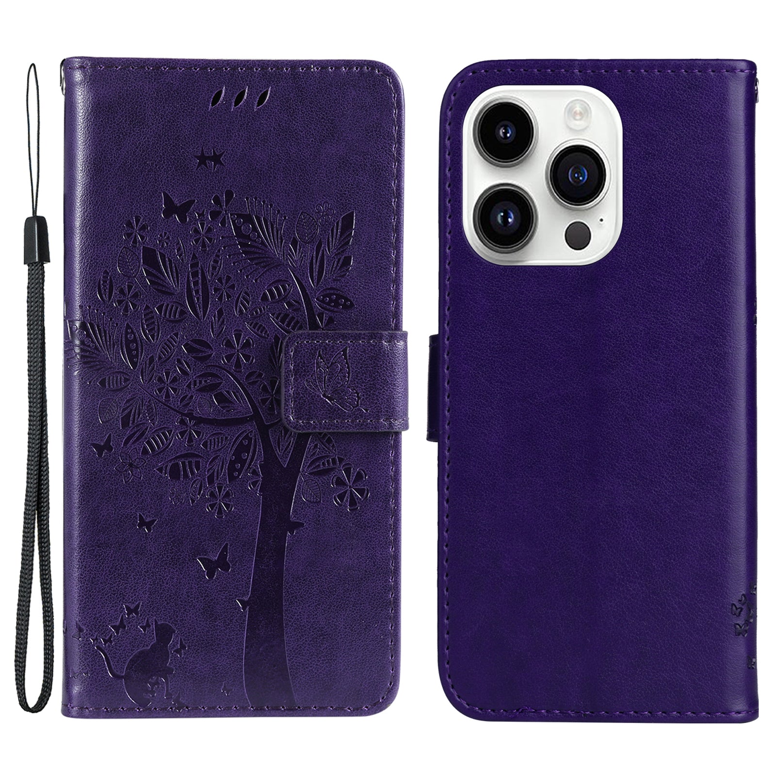 For iPhone 15 Pro KT Imprinting Flower Series-3 Flip Cover Stand Imprinted Wallet PU Leather Phone Case
