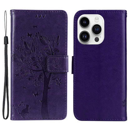 For iPhone 15 Pro KT Imprinting Flower Series-3 Flip Cover Stand Imprinted Wallet PU Leather Phone Case