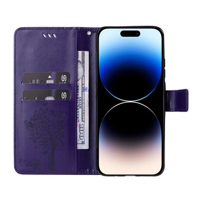 For iPhone 15 Pro KT Imprinting Flower Series-3 Flip Cover Stand Imprinted Wallet PU Leather Phone Case