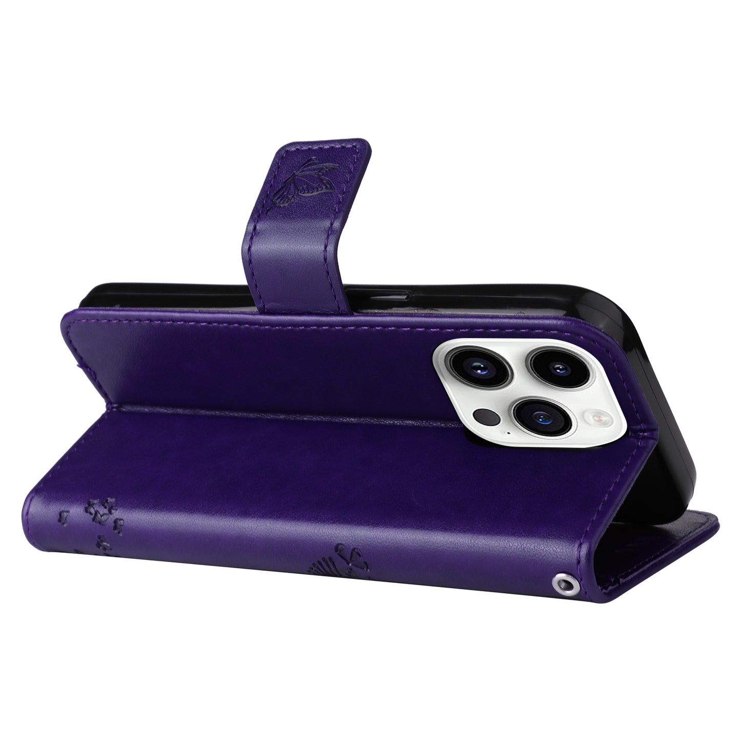 For iPhone 15 Pro KT Imprinting Flower Series-3 Flip Cover Stand Imprinted Wallet PU Leather Phone Case