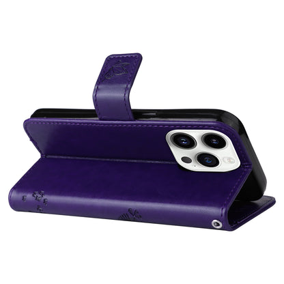 For iPhone 15 Pro KT Imprinting Flower Series-3 Flip Cover Stand Imprinted Wallet PU Leather Phone Case