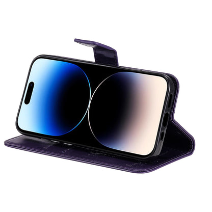 For iPhone 15 Pro KT Imprinting Flower Series-3 Flip Cover Stand Imprinted Wallet PU Leather Phone Case