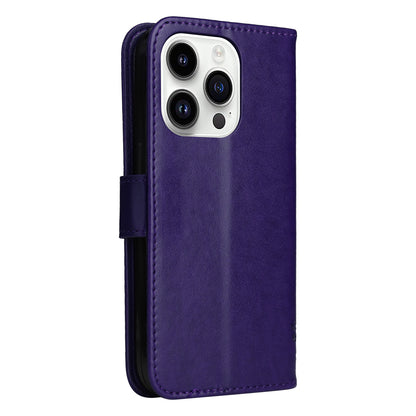 For iPhone 15 Pro KT Imprinting Flower Series-3 Flip Cover Stand Imprinted Wallet PU Leather Phone Case