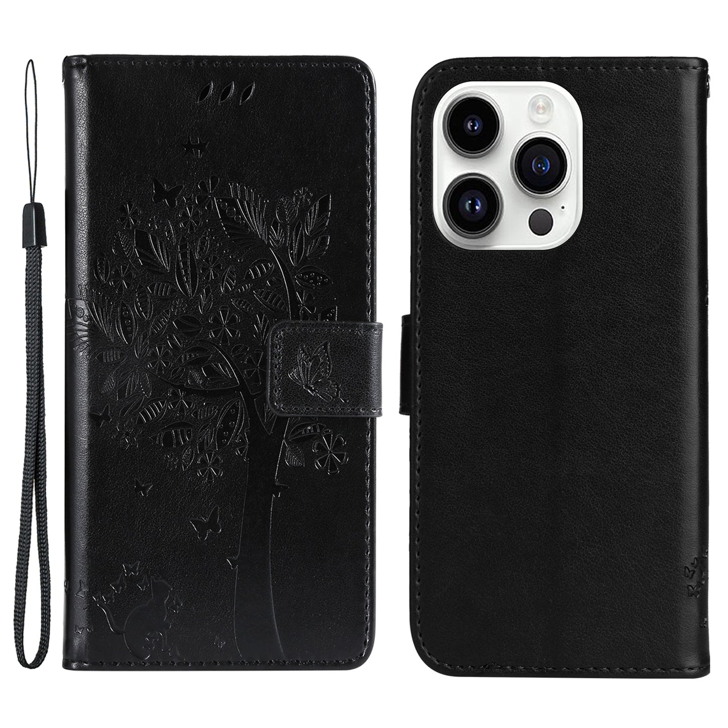For iPhone 15 Pro KT Imprinting Flower Series-3 Flip Cover Stand Imprinted Wallet PU Leather Phone Case