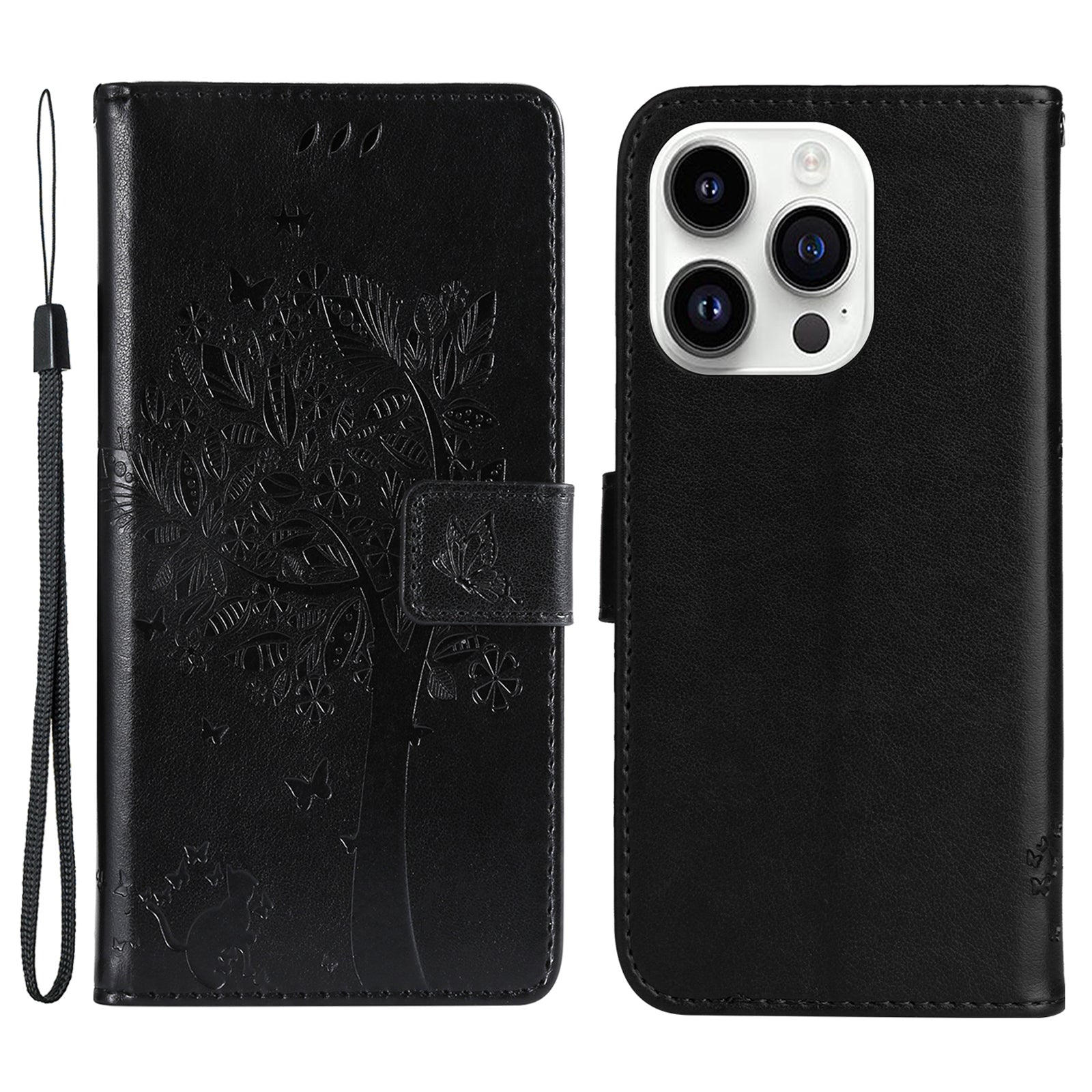 For iPhone 15 Pro KT Imprinting Flower Series-3 Flip Cover Stand Imprinted Wallet PU Leather Phone Case