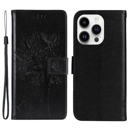 For iPhone 15 Pro KT Imprinting Flower Series-3 Flip Cover Stand Imprinted Wallet PU Leather Phone Case