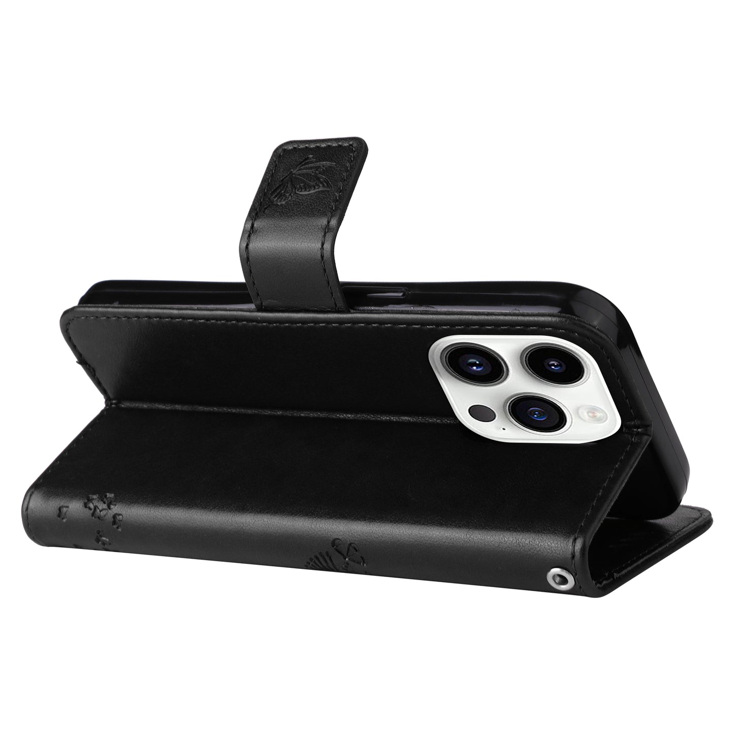 For iPhone 15 Pro KT Imprinting Flower Series-3 Flip Cover Stand Imprinted Wallet PU Leather Phone Case