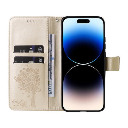 For iPhone 15 Pro KT Imprinting Flower Series-3 Flip Cover Stand Imprinted Wallet PU Leather Phone Case