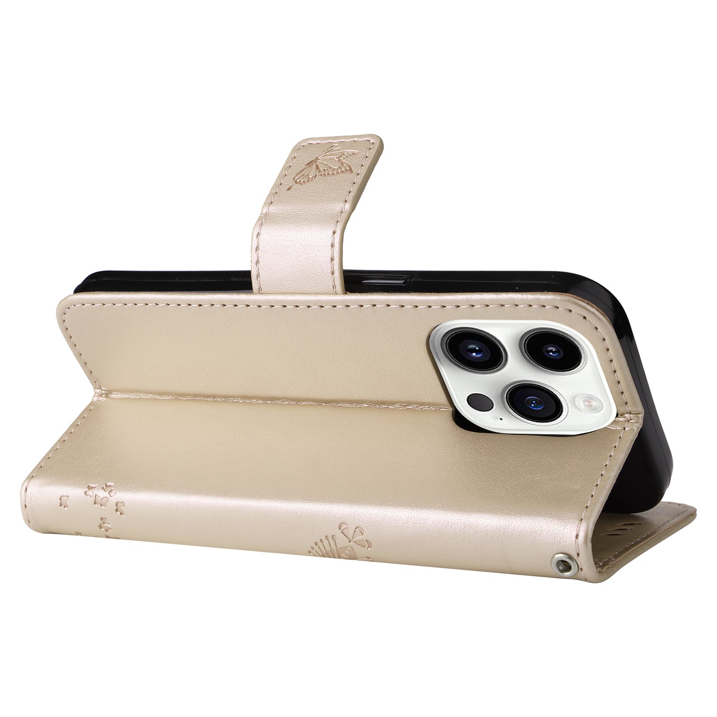 For iPhone 15 Pro KT Imprinting Flower Series-3 Flip Cover Stand Imprinted Wallet PU Leather Phone Case