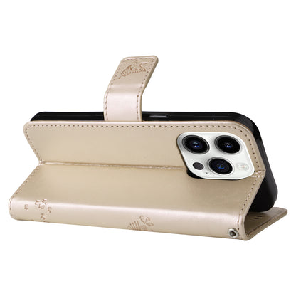 For iPhone 15 Pro KT Imprinting Flower Series-3 Flip Cover Stand Imprinted Wallet PU Leather Phone Case