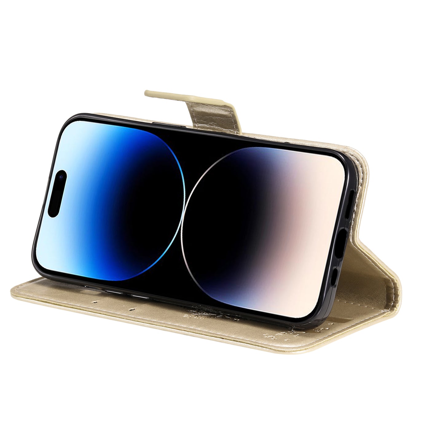 For iPhone 15 Pro KT Imprinting Flower Series-3 Flip Cover Stand Imprinted Wallet PU Leather Phone Case