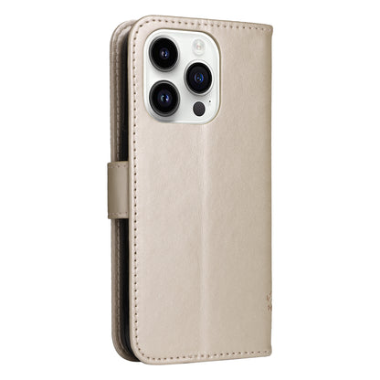 For iPhone 15 Pro KT Imprinting Flower Series-3 Flip Cover Stand Imprinted Wallet PU Leather Phone Case