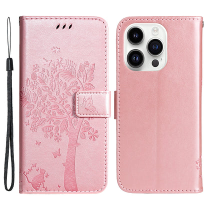 For iPhone 15 Pro KT Imprinting Flower Series-3 Flip Cover Stand Imprinted Wallet PU Leather Phone Case