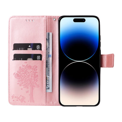 For iPhone 15 Pro KT Imprinting Flower Series-3 Flip Cover Stand Imprinted Wallet PU Leather Phone Case