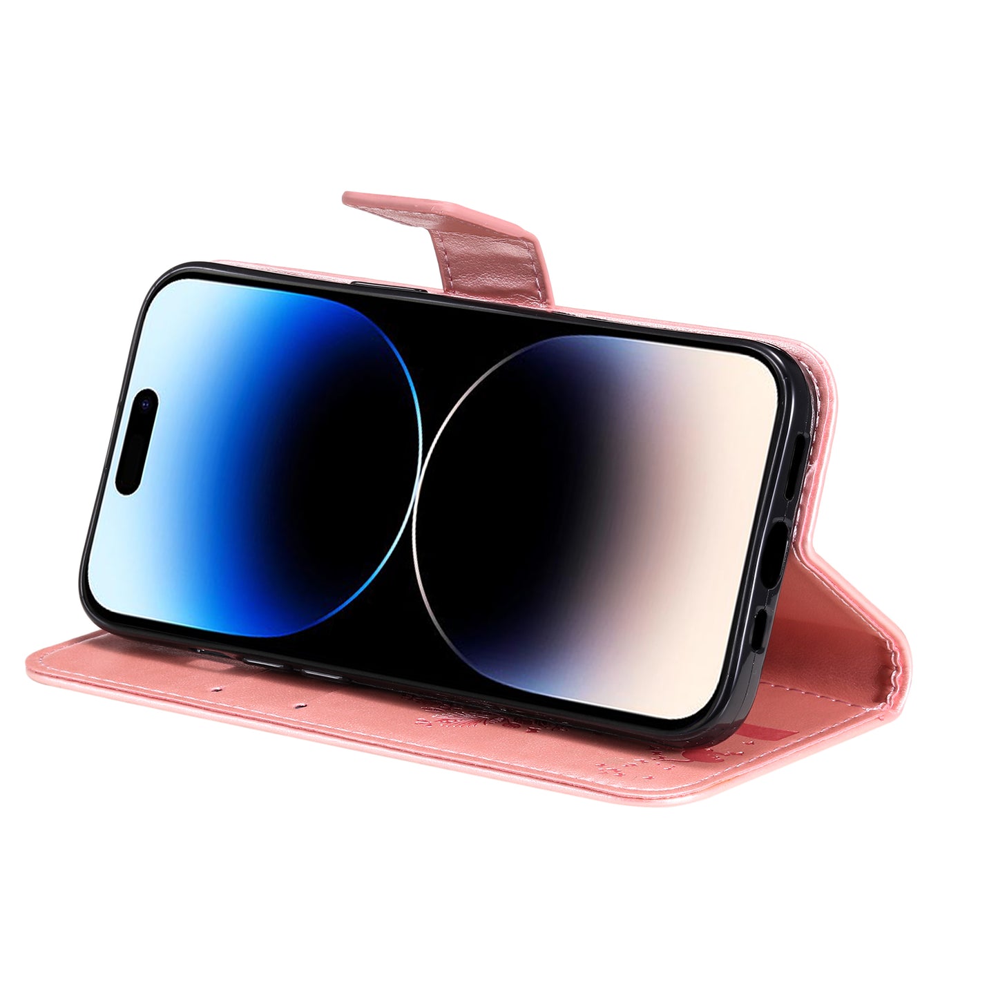 For iPhone 15 Pro KT Imprinting Flower Series-3 Flip Cover Stand Imprinted Wallet PU Leather Phone Case