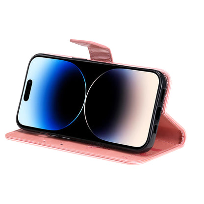 For iPhone 15 Pro KT Imprinting Flower Series-3 Flip Cover Stand Imprinted Wallet PU Leather Phone Case