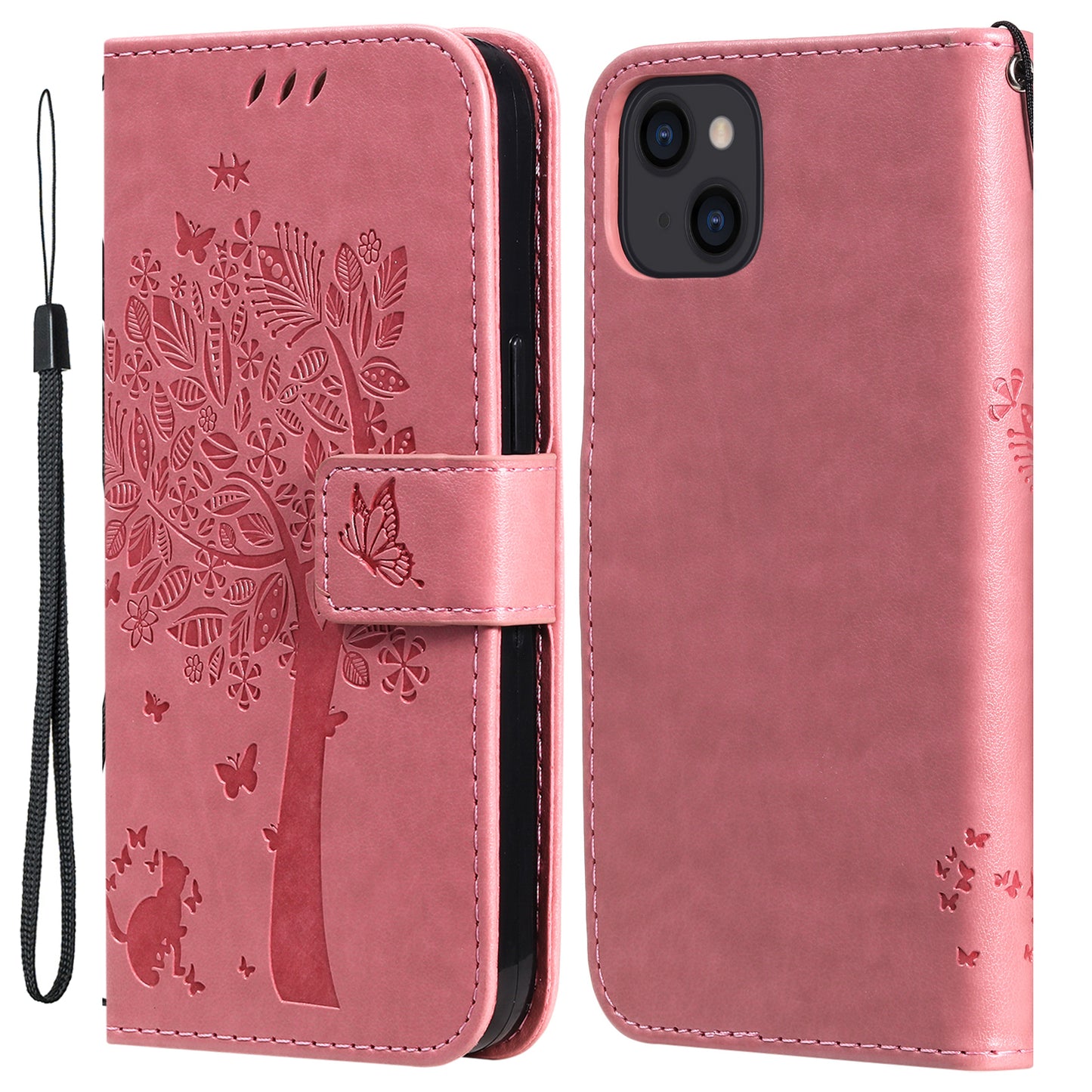 For iPhone 15 KT Imprinting Flower Series-3 PU Leather Phone Case Imprinted Wallet Flip Stand Cover