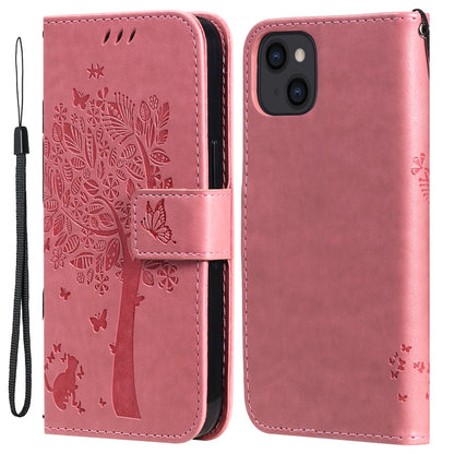 For iPhone 15 KT Imprinting Flower Series-3 PU Leather Phone Case Imprinted Wallet Flip Stand Cover