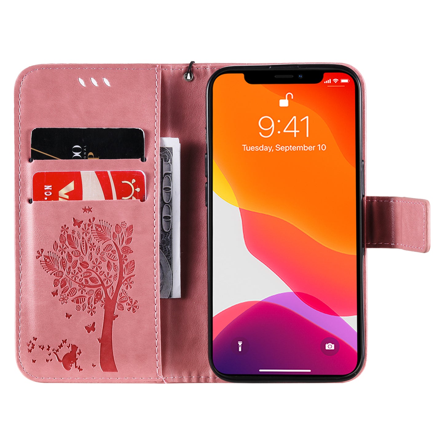 For iPhone 15 KT Imprinting Flower Series-3 PU Leather Phone Case Imprinted Wallet Flip Stand Cover