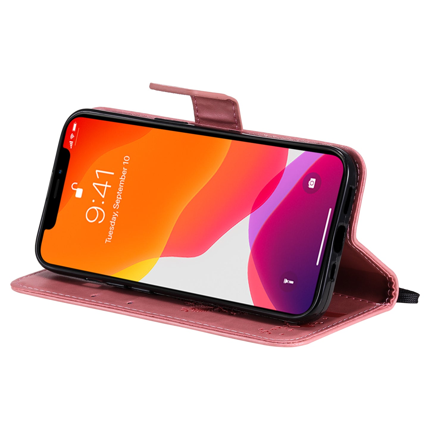 For iPhone 15 KT Imprinting Flower Series-3 PU Leather Phone Case Imprinted Wallet Flip Stand Cover