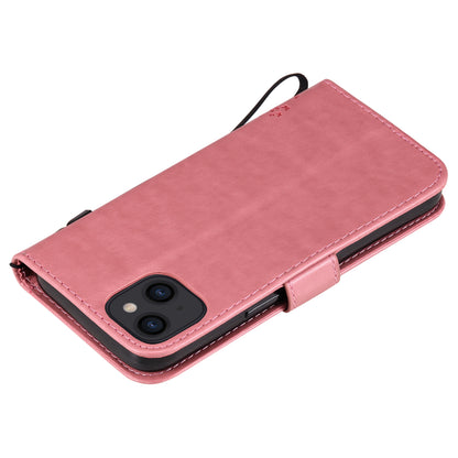 For iPhone 15 KT Imprinting Flower Series-3 PU Leather Phone Case Imprinted Wallet Flip Stand Cover