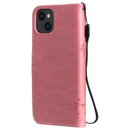 For iPhone 15 KT Imprinting Flower Series-3 PU Leather Phone Case Imprinted Wallet Flip Stand Cover