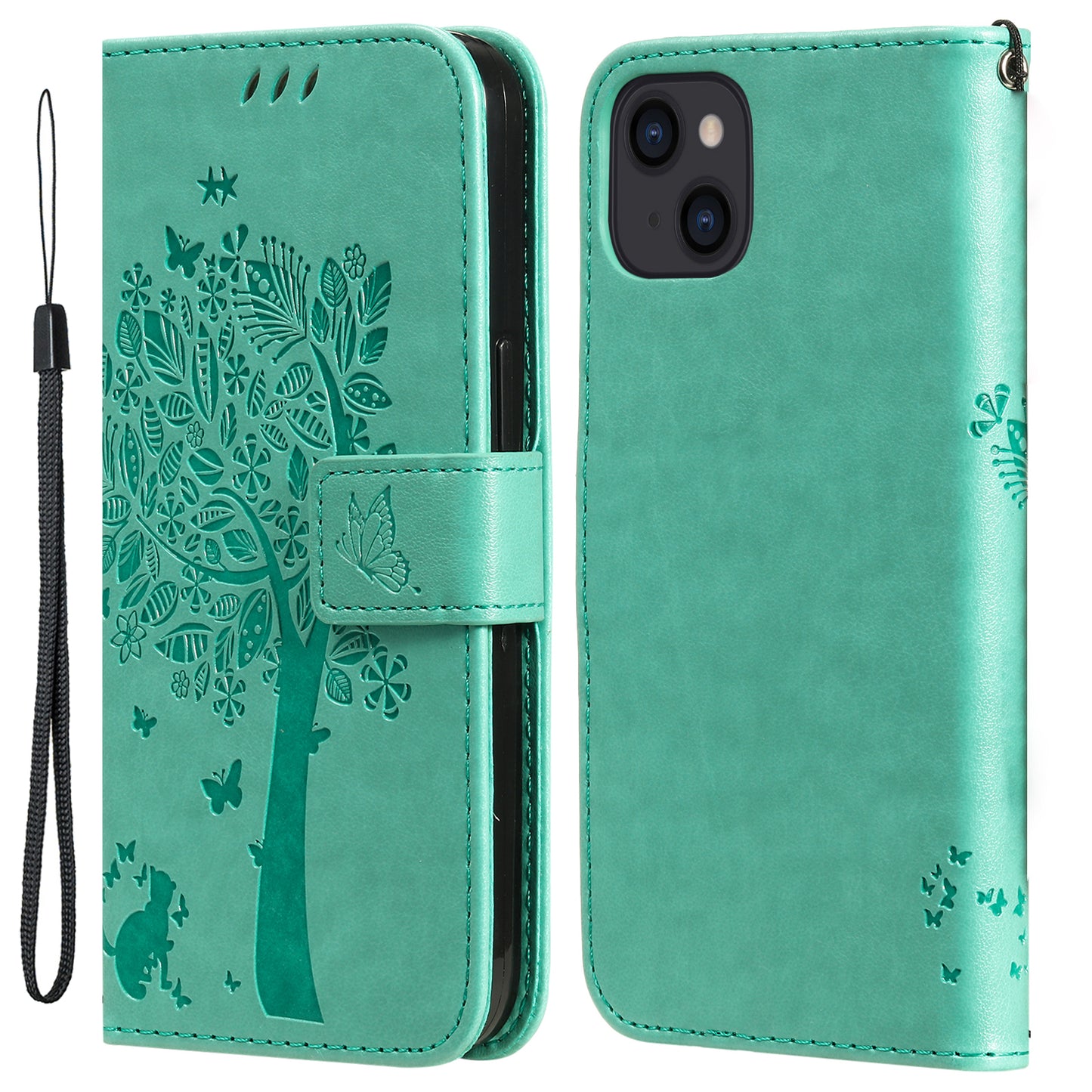For iPhone 15 KT Imprinting Flower Series-3 PU Leather Phone Case Imprinted Wallet Flip Stand Cover