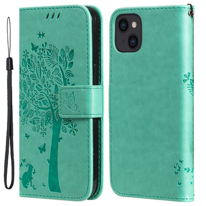 For iPhone 15 KT Imprinting Flower Series-3 PU Leather Phone Case Imprinted Wallet Flip Stand Cover