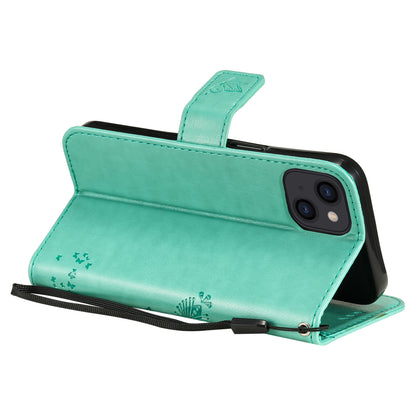 For iPhone 15 KT Imprinting Flower Series-3 PU Leather Phone Case Imprinted Wallet Flip Stand Cover