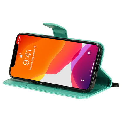 For iPhone 15 KT Imprinting Flower Series-3 PU Leather Phone Case Imprinted Wallet Flip Stand Cover