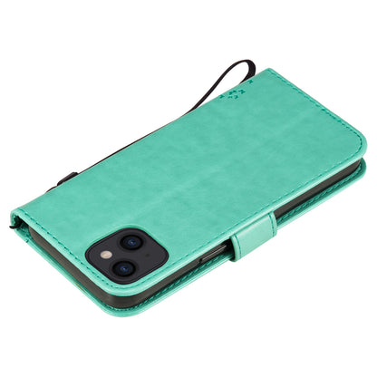 For iPhone 15 KT Imprinting Flower Series-3 PU Leather Phone Case Imprinted Wallet Flip Stand Cover