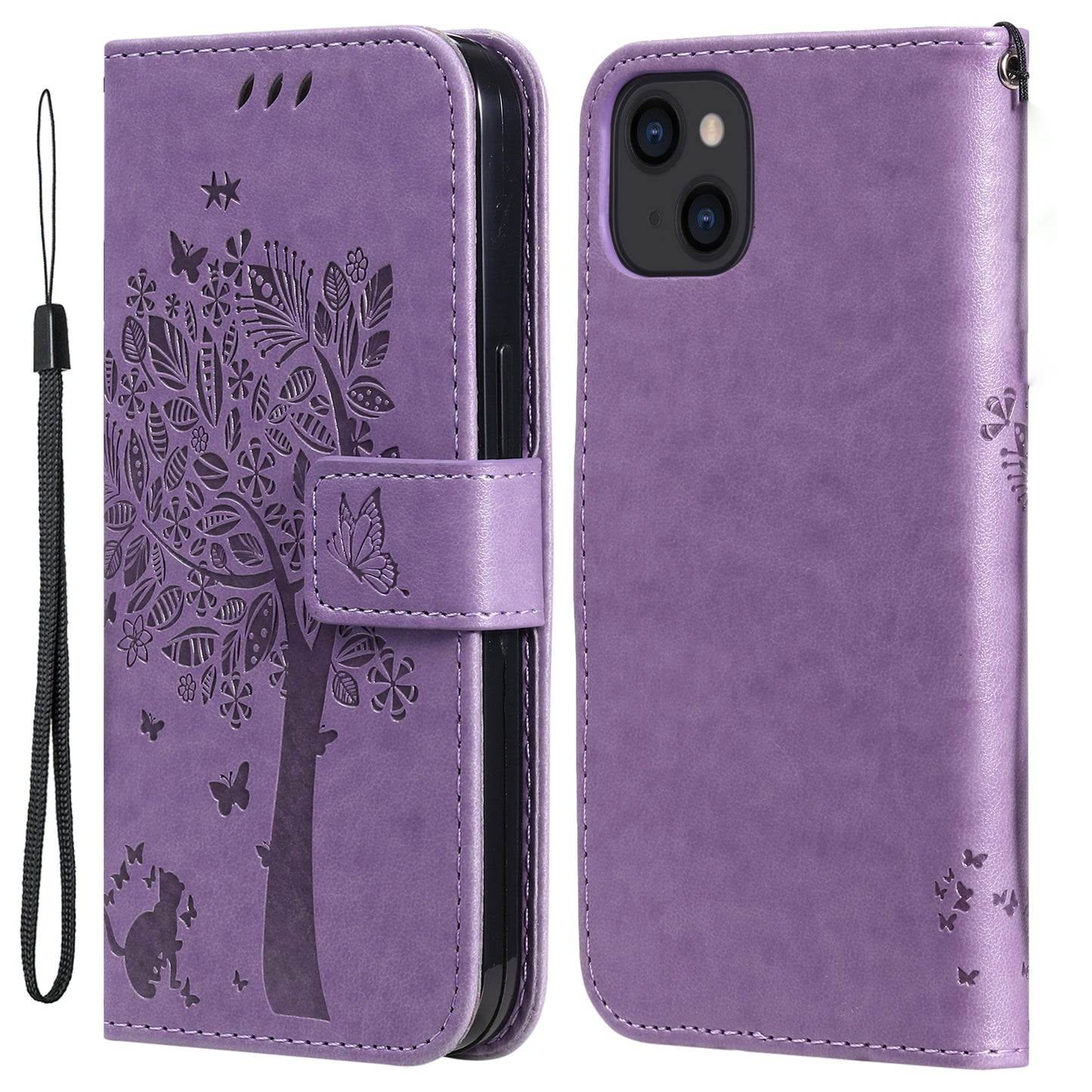 For iPhone 15 KT Imprinting Flower Series-3 PU Leather Phone Case Imprinted Wallet Flip Stand Cover