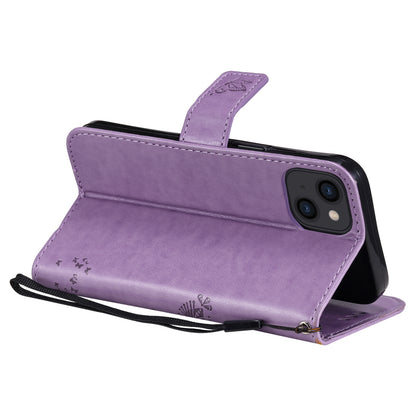 For iPhone 15 KT Imprinting Flower Series-3 PU Leather Phone Case Imprinted Wallet Flip Stand Cover