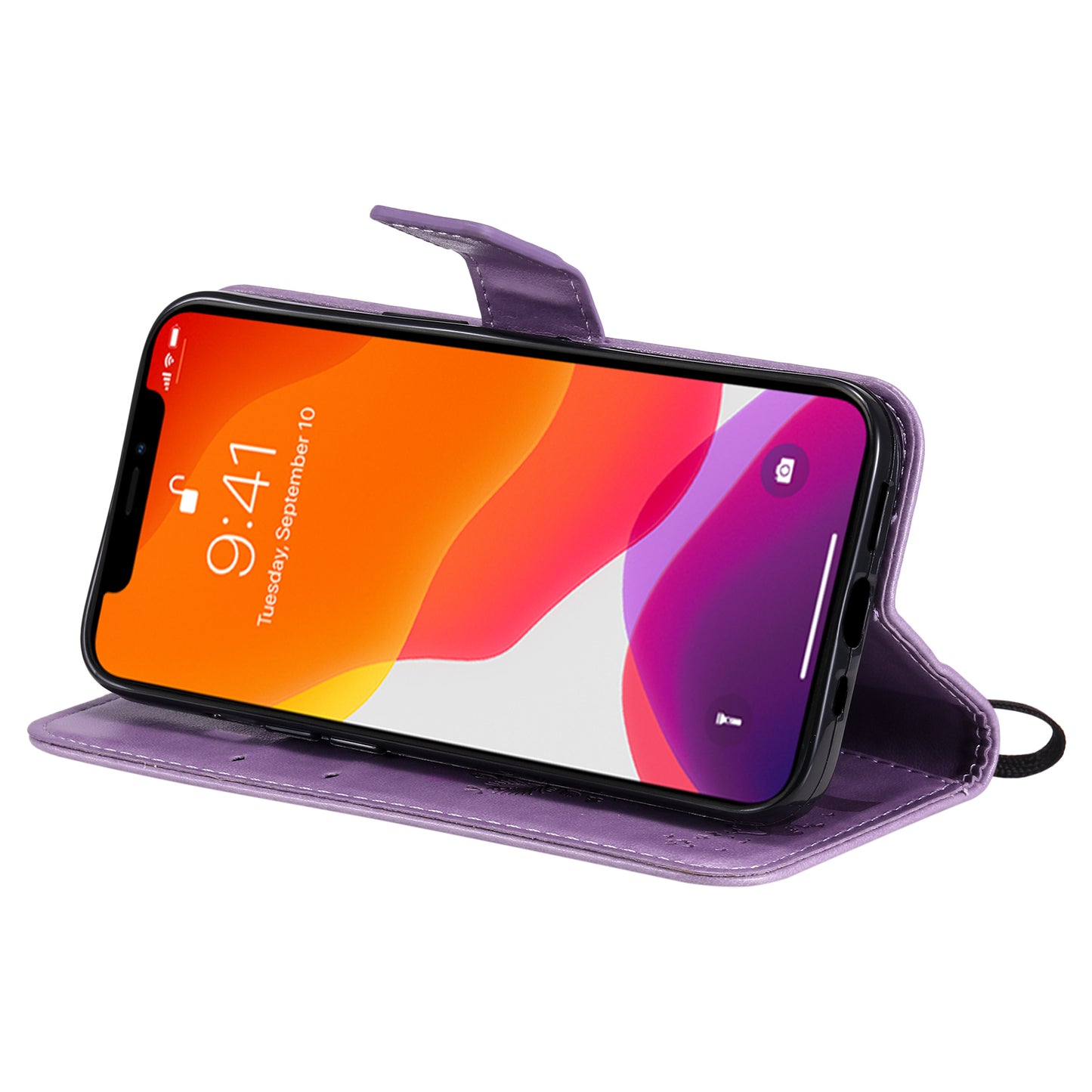 For iPhone 15 KT Imprinting Flower Series-3 PU Leather Phone Case Imprinted Wallet Flip Stand Cover