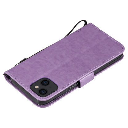 For iPhone 15 KT Imprinting Flower Series-3 PU Leather Phone Case Imprinted Wallet Flip Stand Cover