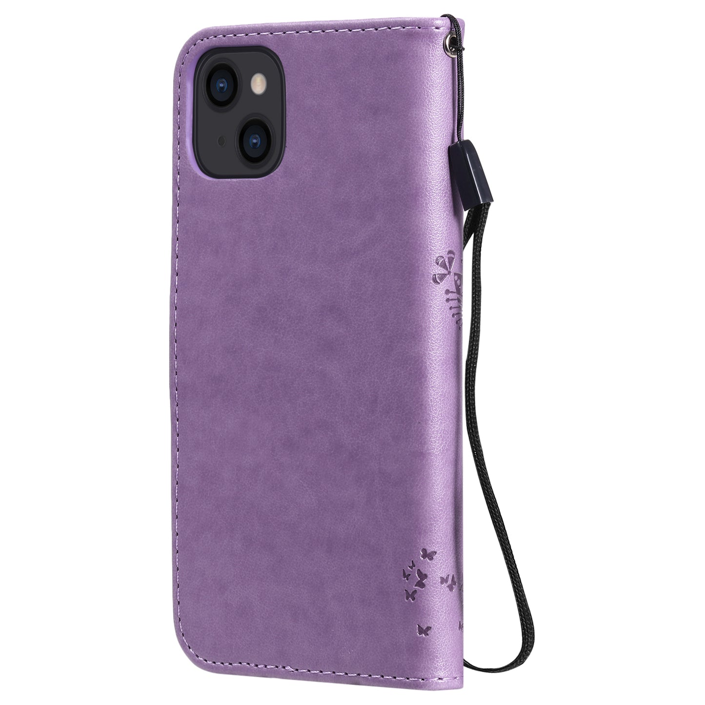 For iPhone 15 KT Imprinting Flower Series-3 PU Leather Phone Case Imprinted Wallet Flip Stand Cover