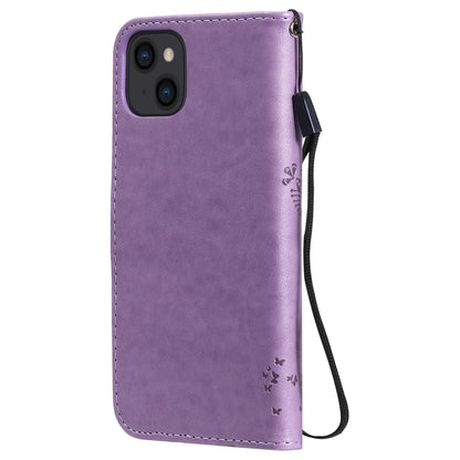 For iPhone 15 KT Imprinting Flower Series-3 PU Leather Phone Case Imprinted Wallet Flip Stand Cover