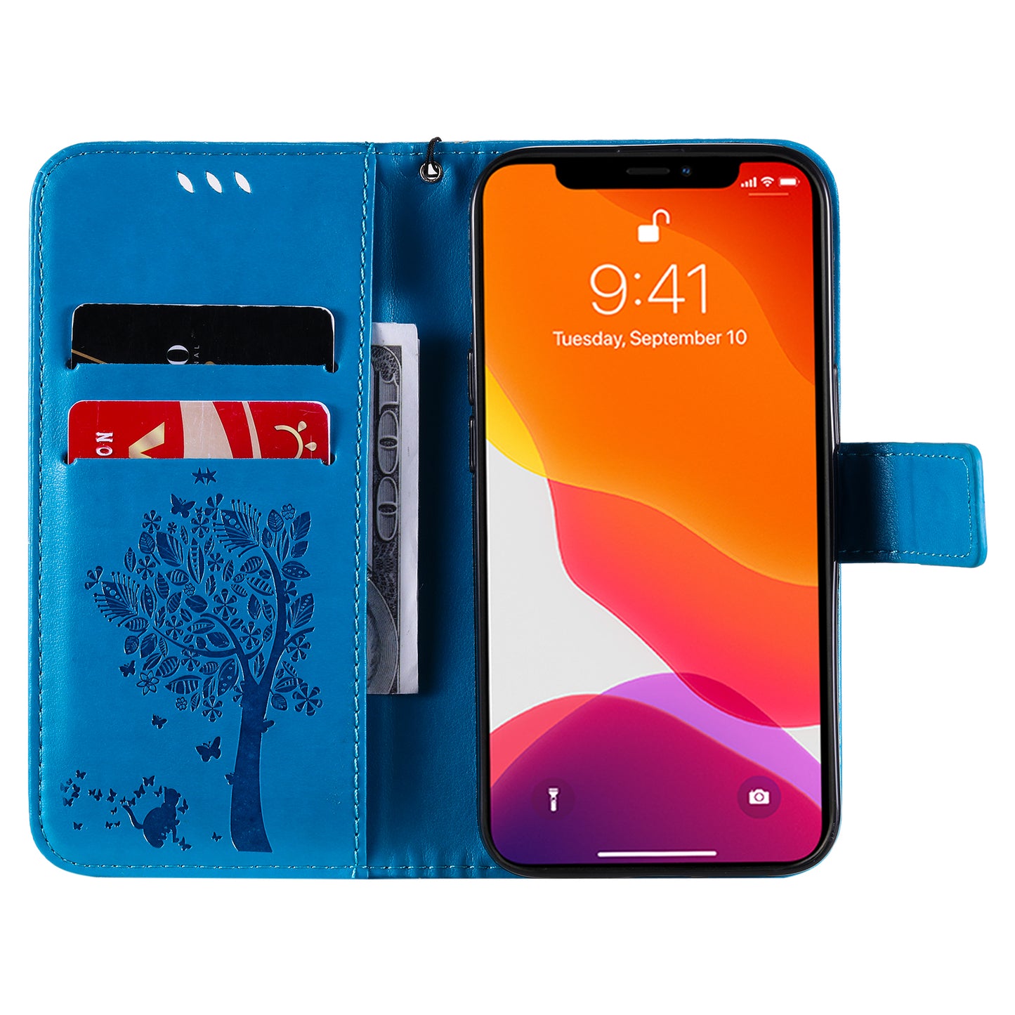 For iPhone 15 KT Imprinting Flower Series-3 PU Leather Phone Case Imprinted Wallet Flip Stand Cover