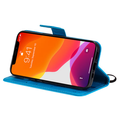 For iPhone 15 KT Imprinting Flower Series-3 PU Leather Phone Case Imprinted Wallet Flip Stand Cover