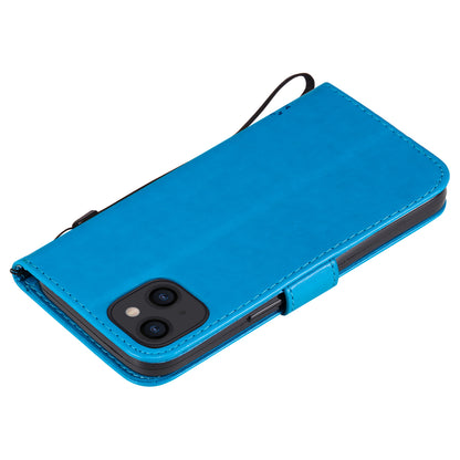 For iPhone 15 KT Imprinting Flower Series-3 PU Leather Phone Case Imprinted Wallet Flip Stand Cover