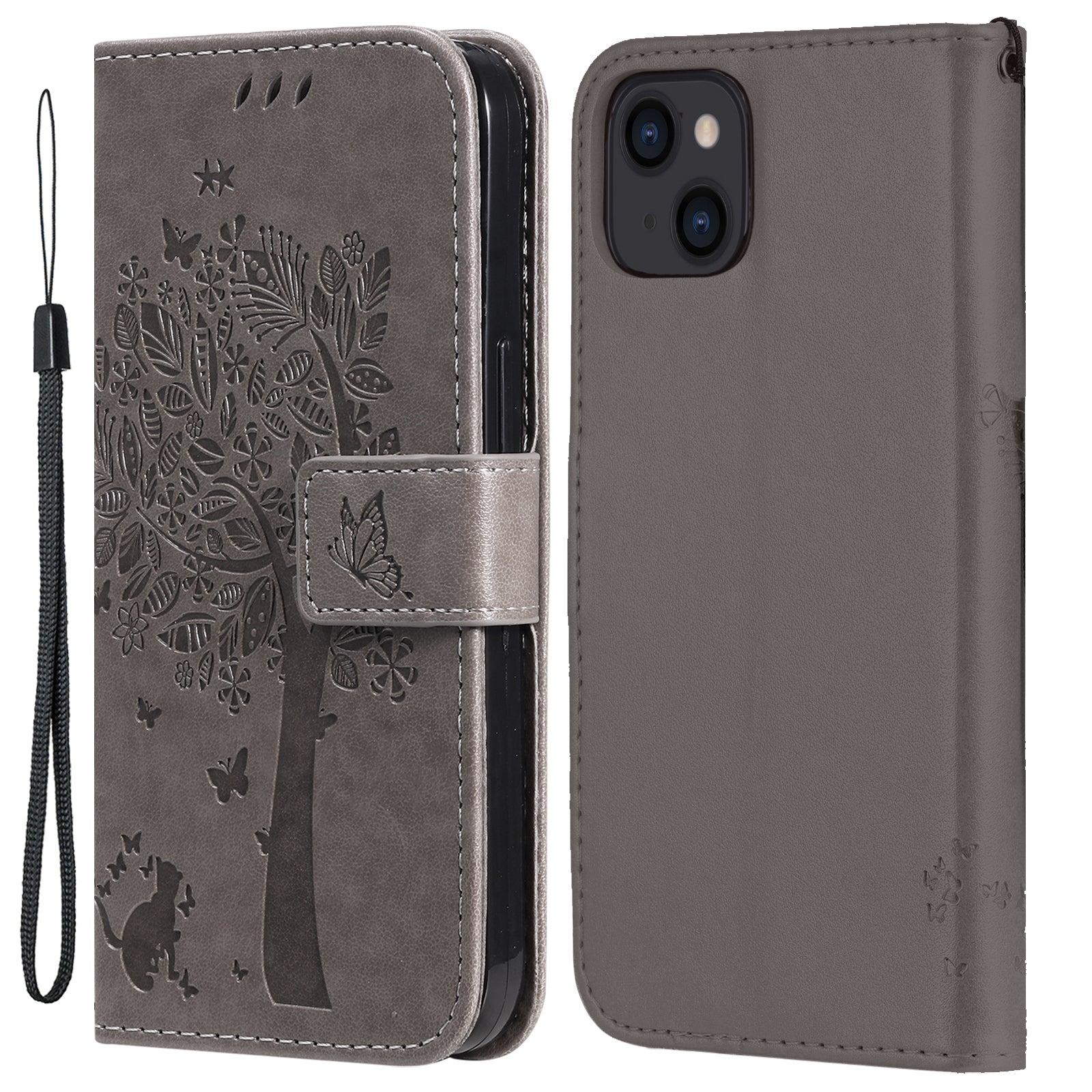 For iPhone 15 KT Imprinting Flower Series-3 PU Leather Phone Case Imprinted Wallet Flip Stand Cover